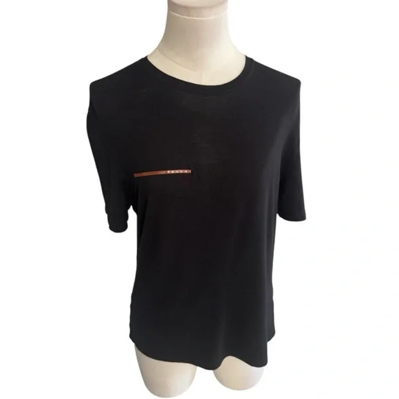 PRADA Black T-Shirt Tee Shirt Red Label Vintage M Designer Luxury Short Sleeve - Picture 1 of 6